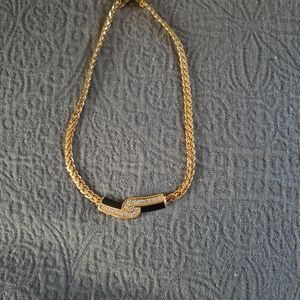 Swarovski Gold-Tone Necklace with Black Enamel and Crystal Links